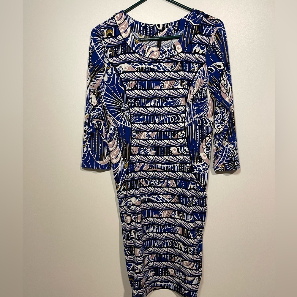 BCBG Maxazaria Tunic Blue Pink Patterned Dress size Small - Picture 2 of 4